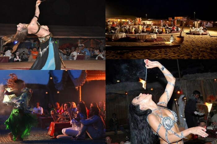 Dance and entertainment show in progress at a desert camp in Dubai