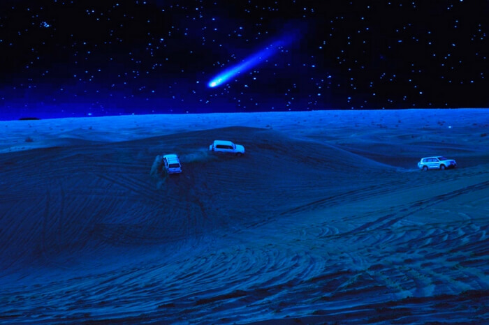 Night safari in range rover in Arabian desert in Dubai