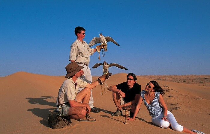 honeymoon couple enjoying Falconry Experience Dubai