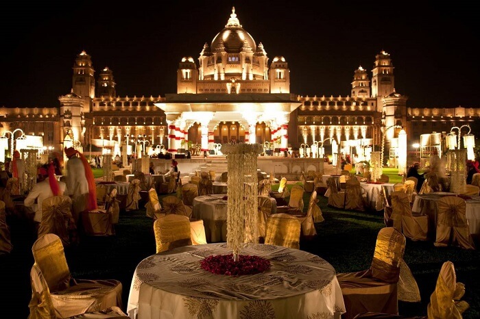 The main wedding lawn at Umaid Bhawan in Jodhpur