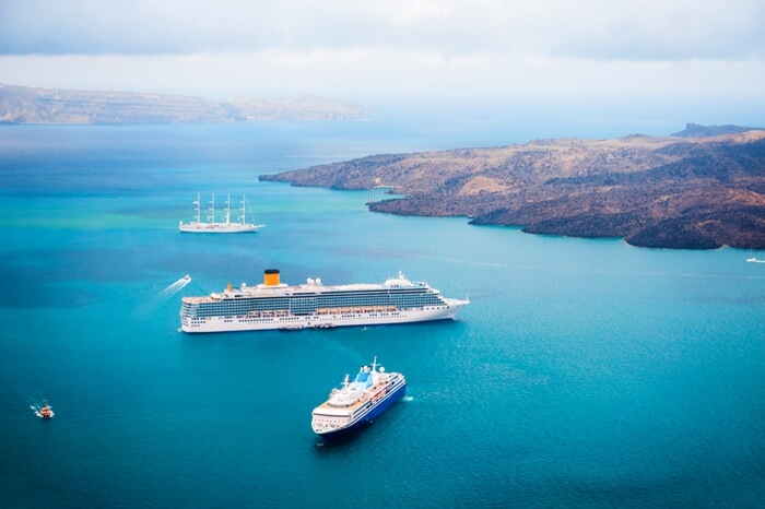 Cruise ships crossing touring the Greece isles