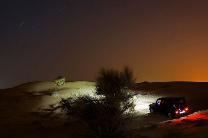Night safari in the desert in Dubai