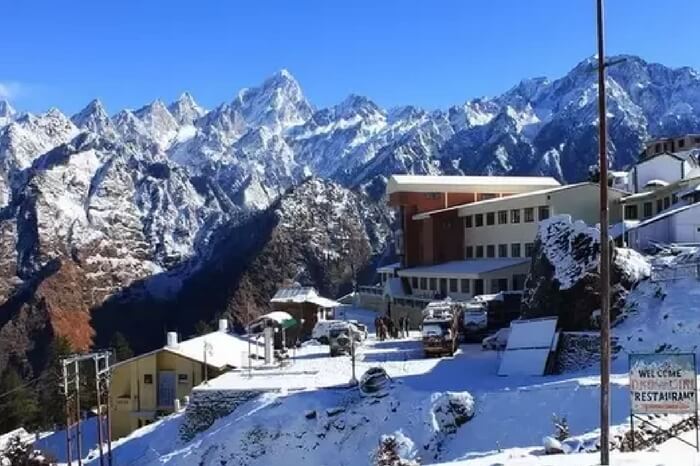 Picture of one of the resorts in Auli fresh after snowfall