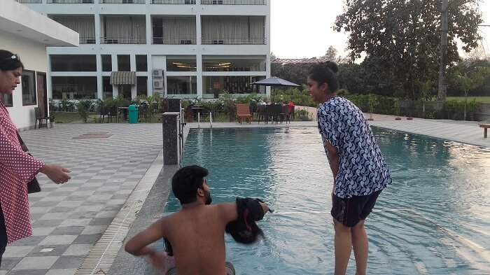 enjoying pool
