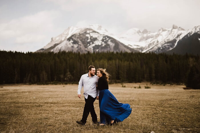 Honeymooning couple in Banff, Alberta