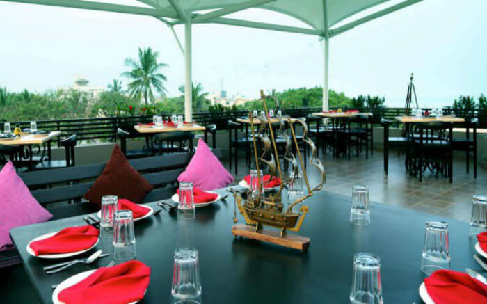 Fine dining arrangement on a rooftop at Hola restaurant in Besant Nagar in Chennai