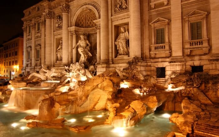 Trevi’s Fountain illuminated during evening