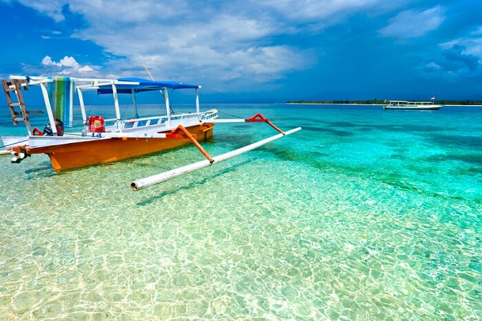 A boat in the beautiful sea of Gili Meno near Bali