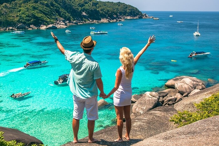 A couple enjoying breathtaking views from one of the viewpoints on their honeymoon in Phuket