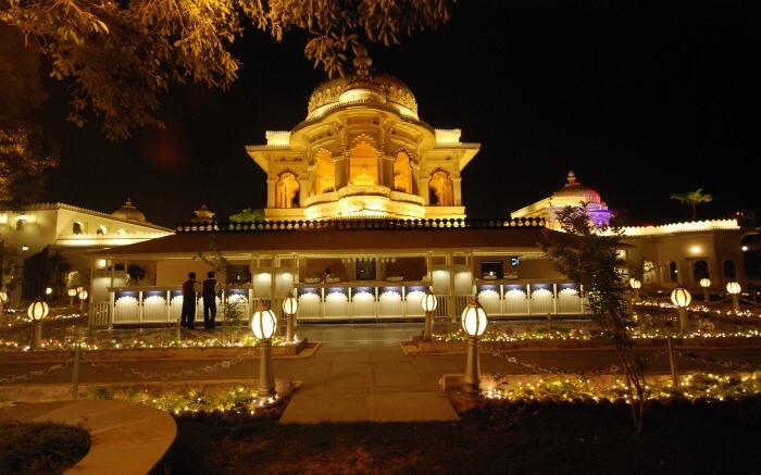 Jag Mandir Palace at night in Udaipur