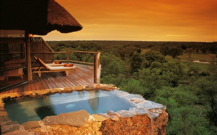 Jungle lodge with an open pool in South Africa