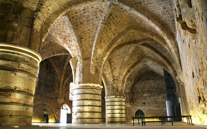 The view of interiors of St John’s Crypt in Acre in Israel