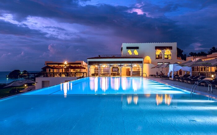an infinity pool in a luxurious resort