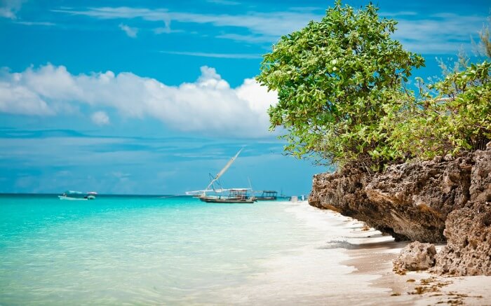 boats in ocean waters of Zanzibar Island