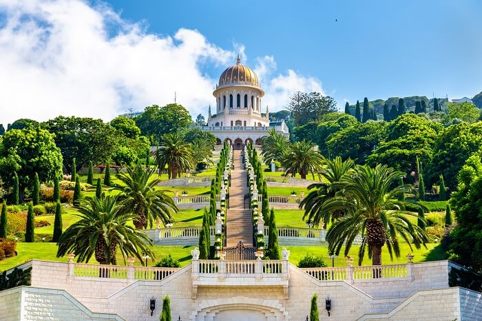 Shrine of the Bab and lower terraces at the Bahai World Center in Haifa city of Israel