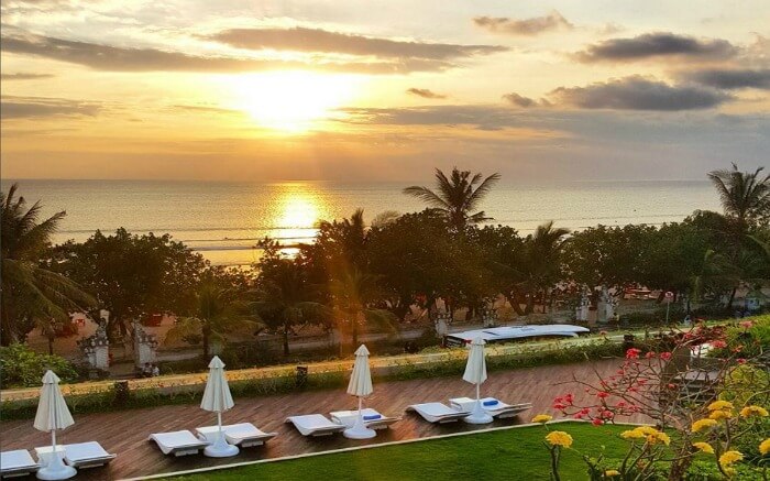 A beautiful garden in a resort overlooking the Indian Ocean