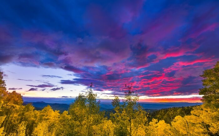 A pleasant autumn sunset by mountains and forests in Mexico