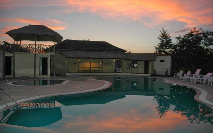 A view of Jim’s Jungle Retreat in Ramnagar at sunse
