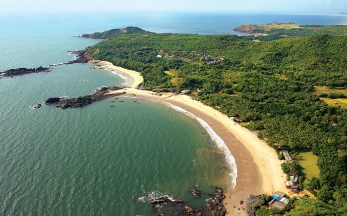 Aerial view of a beach in Gokarna