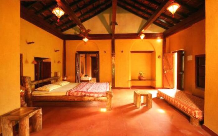 Interior view of one of the rooms of Nandan Farms in Maharashtra