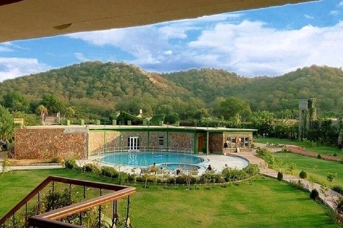 Top view of a jungle resort in Ranthambore