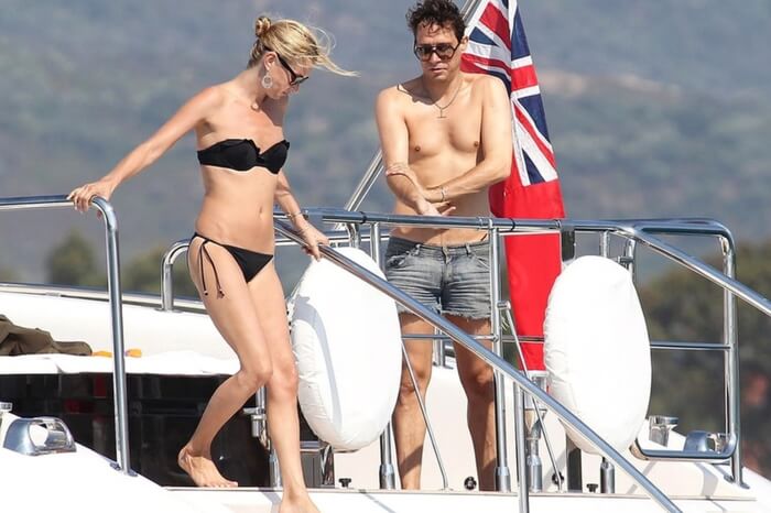 Kate Moss with her husband coming down from her yacht while on a honeymoon in Corsica