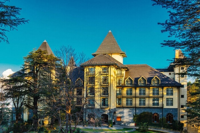 Beautiful view of Windflower Hall in Shimla on a beautiful day