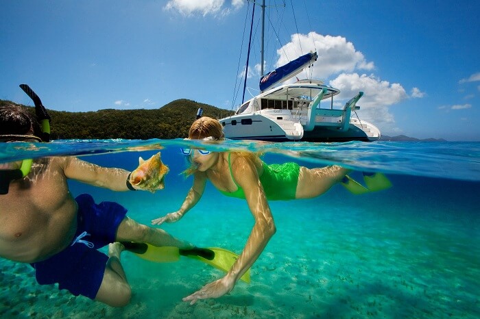 A couple snorkeling in the US Virgin Islands in the Caribbean
