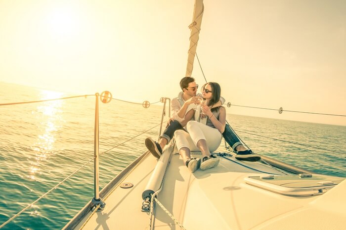 A couple on an island hopping cruise tour in the Caribbean
