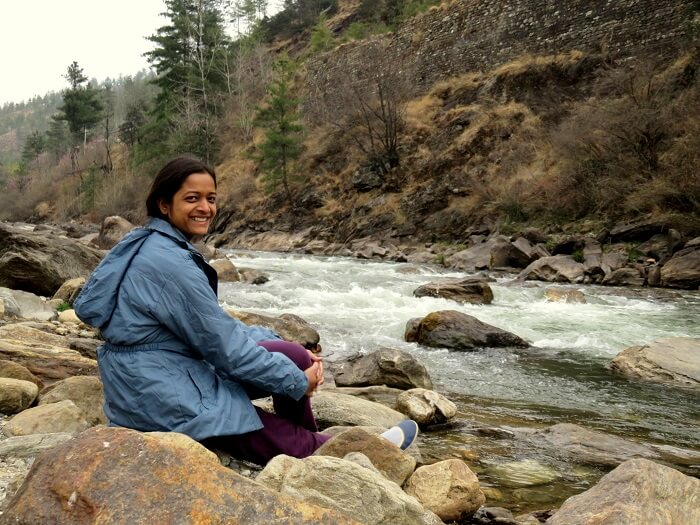 monali's friend at bhutan river