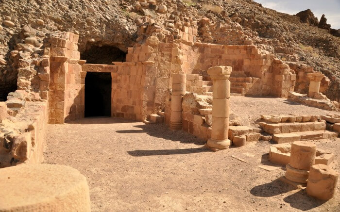 A beautiful view of Lot’s Cave in Jordan on a sunny day