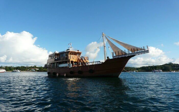 A ship cruising across the waters of Bay of Bengal