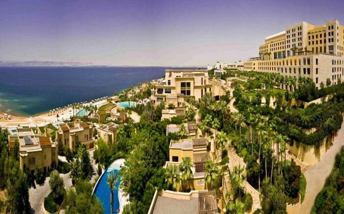 A view of Kempinski Hotel Ishtar Dead Sea overlooking the magnificent sea