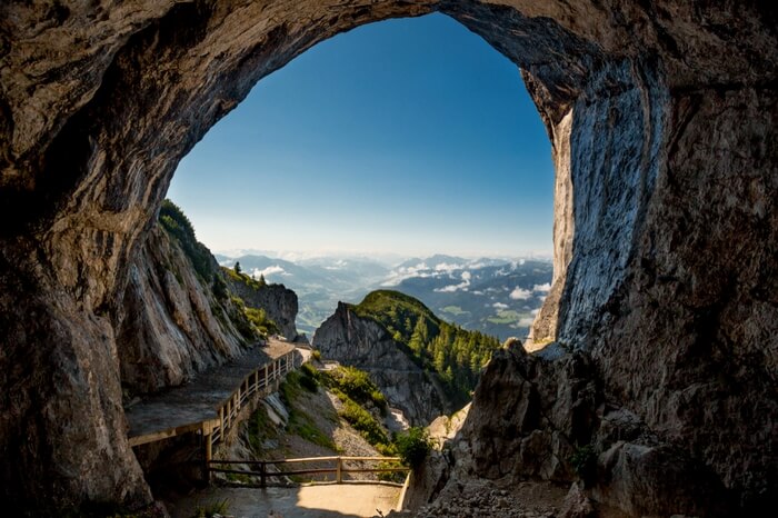 A view from the ice cave in Eisriesenwelt in Werfen