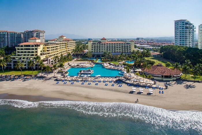 An aerial view of the CasaMagna Marriott Resort and Spa at Puerto Vallarta in Mexico