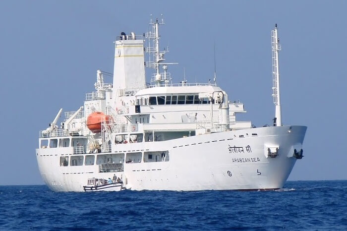 A snap of the Arabian Sea Ship that cruises to Lakshadweep from Kochi