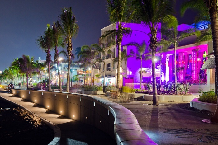 Seaside promenade at night in Puerto Vallarta