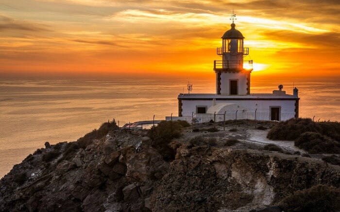 Akrotiri Lighthouse during sunset
