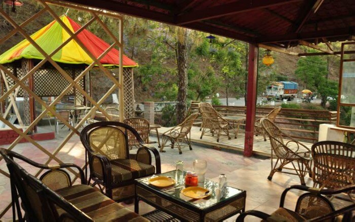 Bamboo chairs and sofas in a restaurant of a hotel