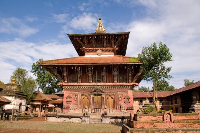 A pagoda style temple with a vast verandah 