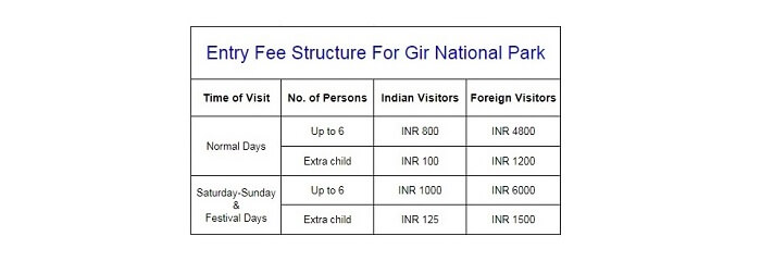 fee structure of gir jungle trail safari