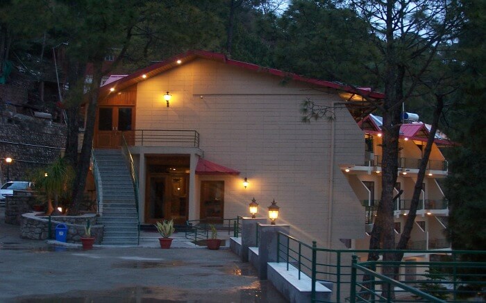 hotel beautifully lit at night