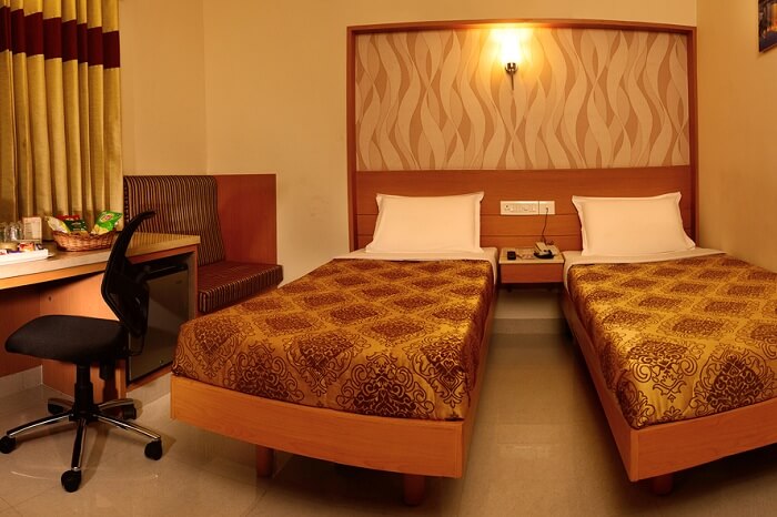 The interiors of a room at the Hotel Le Grand in Coimbatore