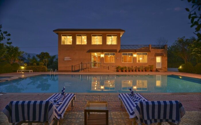 luxurious pool with sundecks in a resort