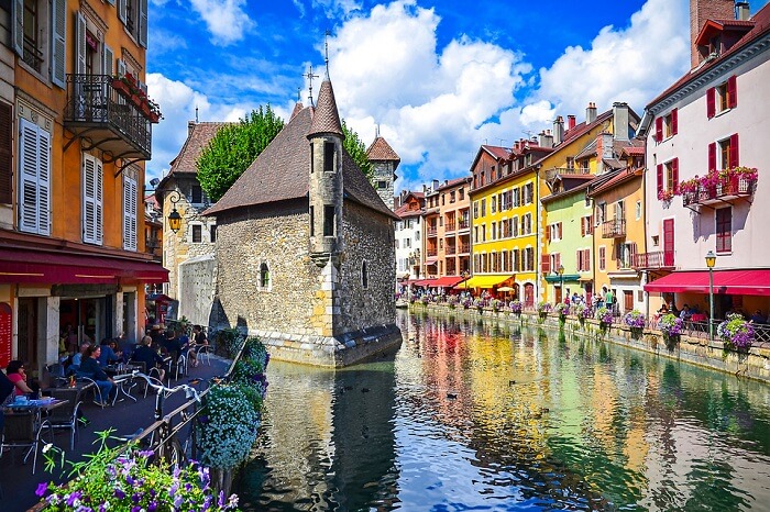 A view of the Palace Annecy by the river at Annecy in France