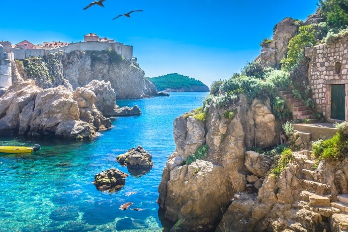 Marble hidden bay in old city center of famous town Dubrovnik