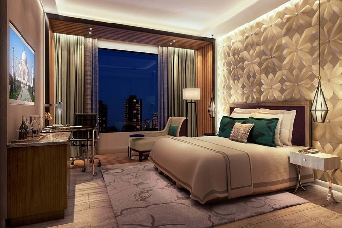 The interiors of a standard room at the Radisson Blu hotel in coimbatore