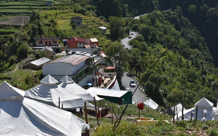 A view from tents in the mountains