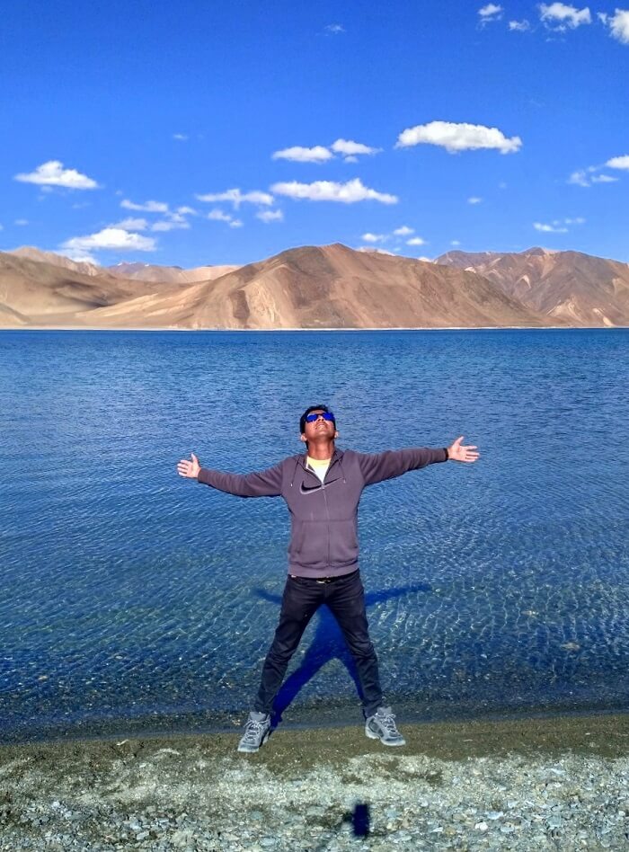 ninad enjoying scenic views at pangong