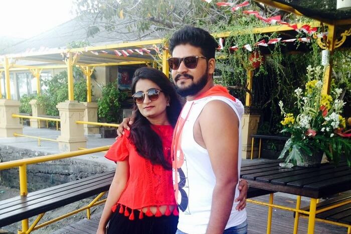 nirav & wife outside temple in bali